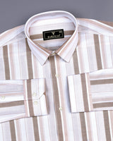 Carabet Cream With White Stripe Oxford Cotton Formal Shirt