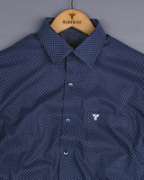 Oscar NavyBlue With White Dot Printed Cotton Shirt