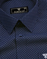 Oscar NavyBlue With White Dot Printed Cotton Shirt