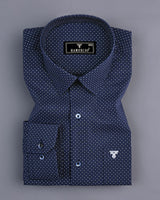 Oscar NavyBlue With White Dot Printed Cotton Shirt