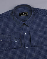 Oscar NavyBlue With White Dot Printed Cotton Shirt