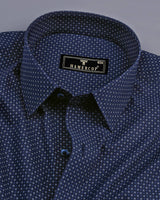Oscar NavyBlue With White Dot Printed Cotton Shirt