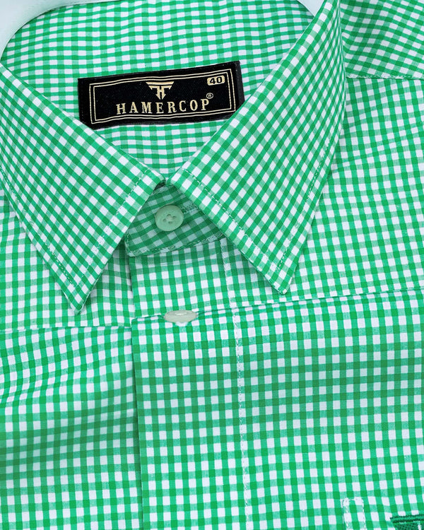 Grass Green Yarn Dyed Small Check Cotton Shirt