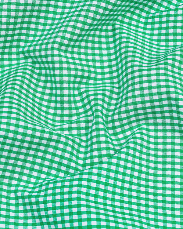 Grass Green Yarn Dyed Small Check Cotton Shirt
