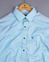 Ornate SkyBlue And Green Stripe Oxford Cotton Shirt