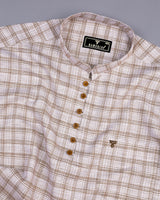 Tortilla Brown With Dusty White Check Cotton Shirt Style Kurta