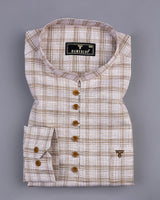 Tortilla Brown With Dusty White Check Cotton Shirt Style Kurta