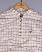 Tortilla Brown With Dusty White Check Cotton Shirt Style Kurta