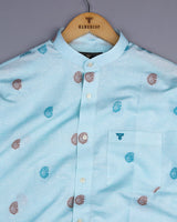 Light Cyan Blue Jacquard Paisley Premium Cotton Shirt