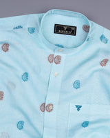 Light Cyan Blue Jacquard Paisley Premium Cotton Shirt