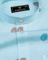 Light Cyan Blue Jacquard Paisley Premium Cotton Shirt