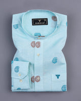 Light Cyan Blue Jacquard Paisley Premium Cotton Shirt