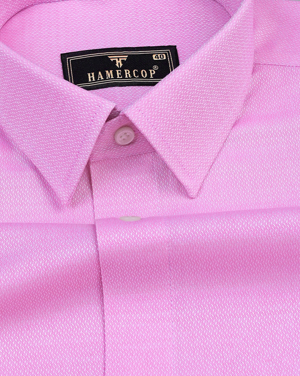 Carnation Pink With White Textured Dobby Cotton Shirt