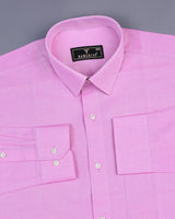 Carnation Pink With White Textured Dobby Cotton Shirt
