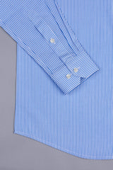White with UN blue lines bengal stripe shirt