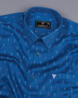Froyo Blue Flower Printed Self Stripe Dobby Cotton Shirt
