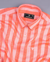 Eclate Orange With White Stripe Linen Cotton Shirt