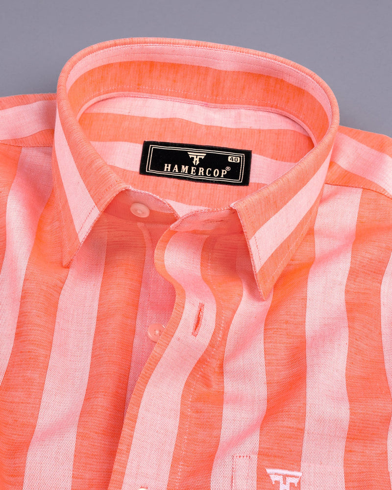 Eclate Orange With White Stripe Linen Cotton Shirt