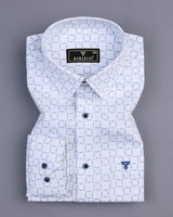 Rewa Blue With White Printed Amsler Linen Cotton Shirt