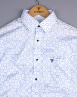 Rewa Blue With White Printed Amsler Linen Cotton Shirt
