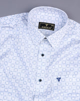 Rewa Blue With White Printed Amsler Linen Cotton Shirt