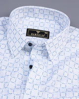 Rewa Blue With White Printed Amsler Linen Cotton Shirt