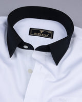 Satin White With Black Cuff And Collar Designer Cotton Shirt