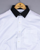 Satin White With Black Cuff And Collar Designer Cotton Shirt