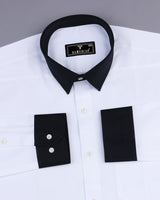 Satin White With Black Cuff And Collar Designer Cotton Shirt
