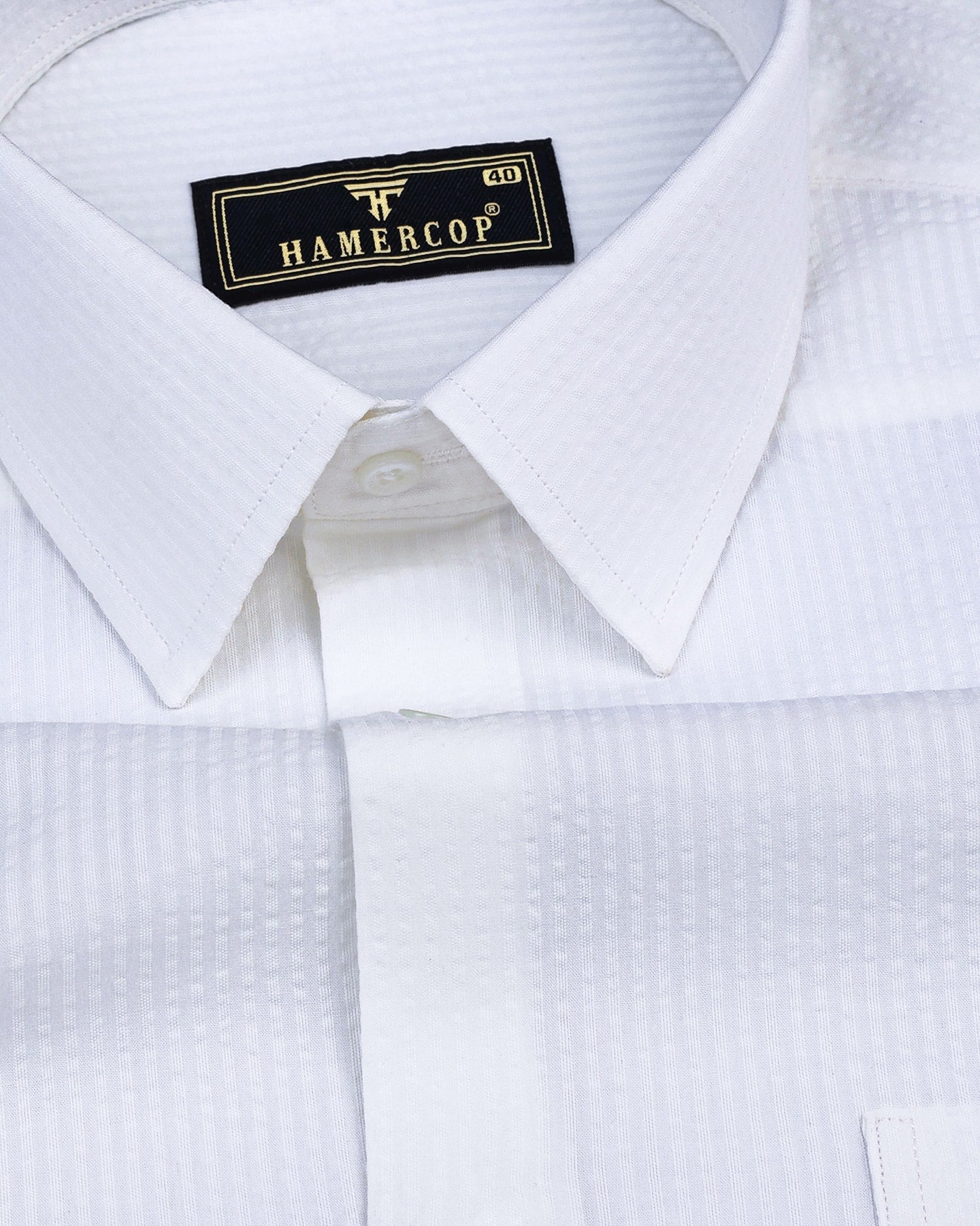 White Self Stripe Seersucker Dobby Cotton Shirt – Hamercop