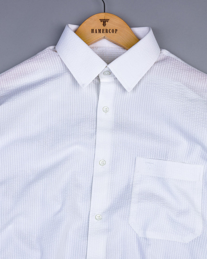 White Self Stripe Seersucker Dobby Cotton Shirt