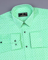 Cacino Green Dobby Textured Jacquard Cotton Shirt