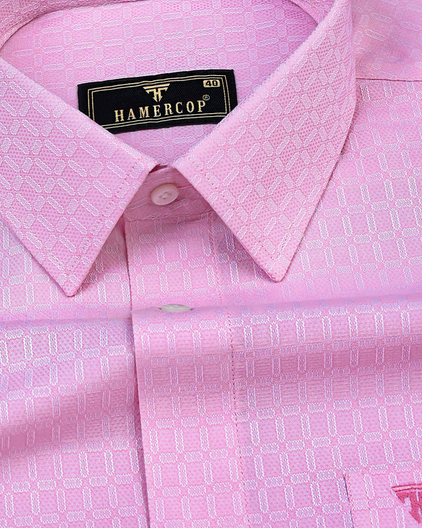 Edison Pink Jacquard Square Pattern Dobby Cotton Shirt