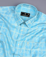 Aqua Blue Jacquard Patterned Premium Cotton Shirt