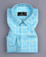 Aqua Blue Jacquard Patterned Premium Cotton Shirt