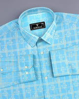 Aqua Blue Jacquard Patterned Premium Cotton Shirt