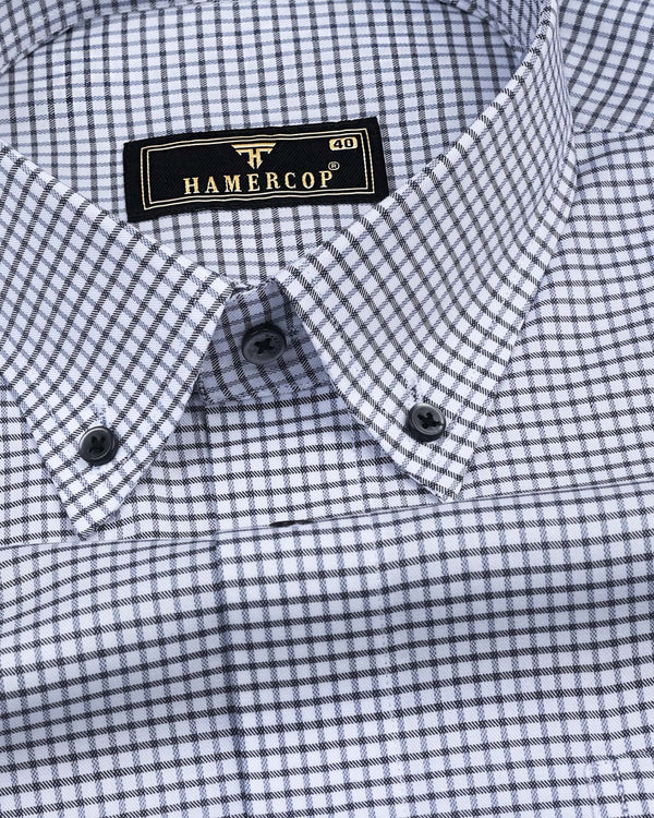 White With Blue And Black Check Formal Cotton Shirt