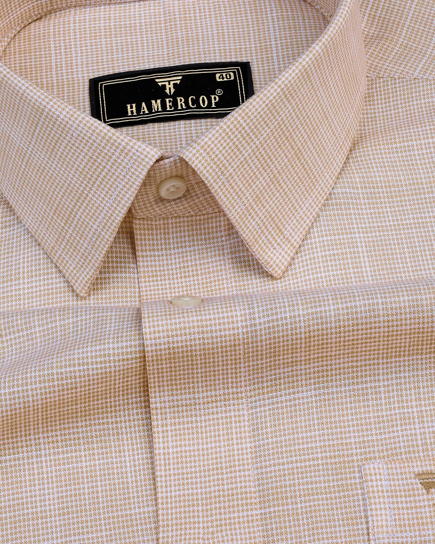 Opsin Cream Houndstooth Check Cotton Shirt - Image 1