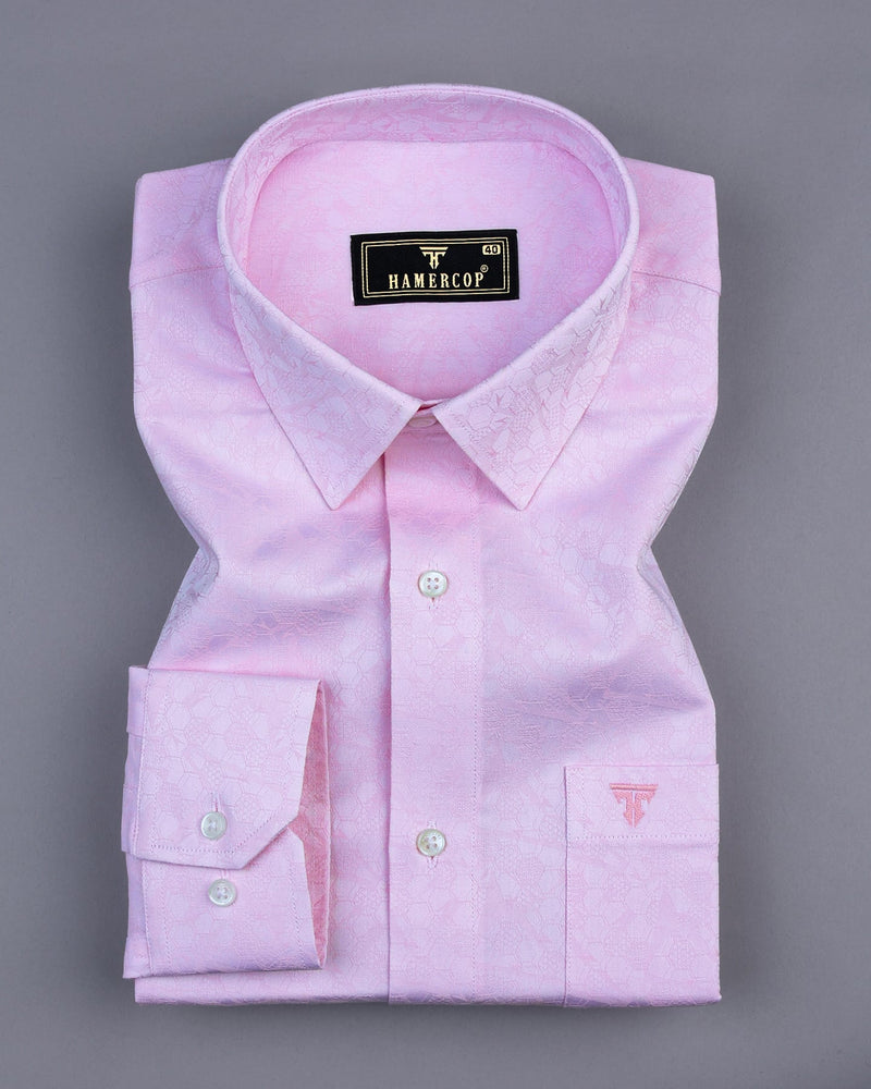 Light Pink Hexagon Printed Jacquard Premium Cotton Shirt