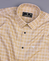 Biscotti Cream With White Check Formal Cotton Shirt