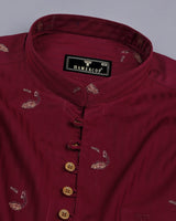 Calico Maroon Jacquard Printed Self Stripe Cotton Shirt Style Kurta