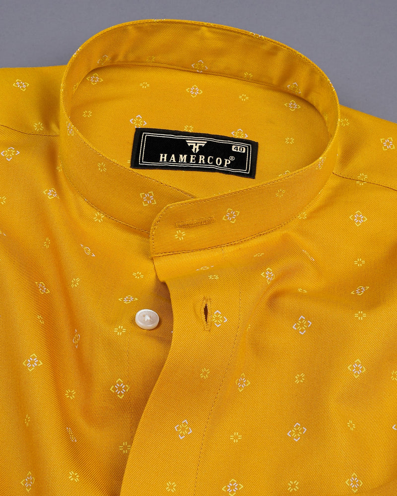 Dark Turmeric Yellow Square Printed Cotton Shirt