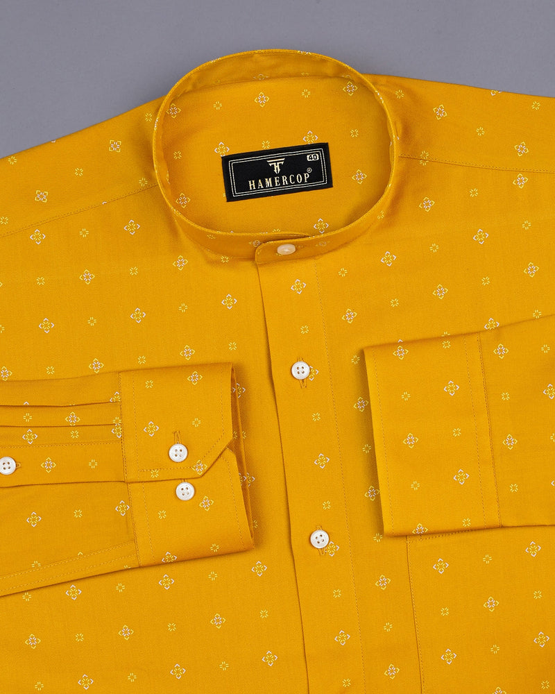 Dark Turmeric Yellow Square Printed Cotton Shirt