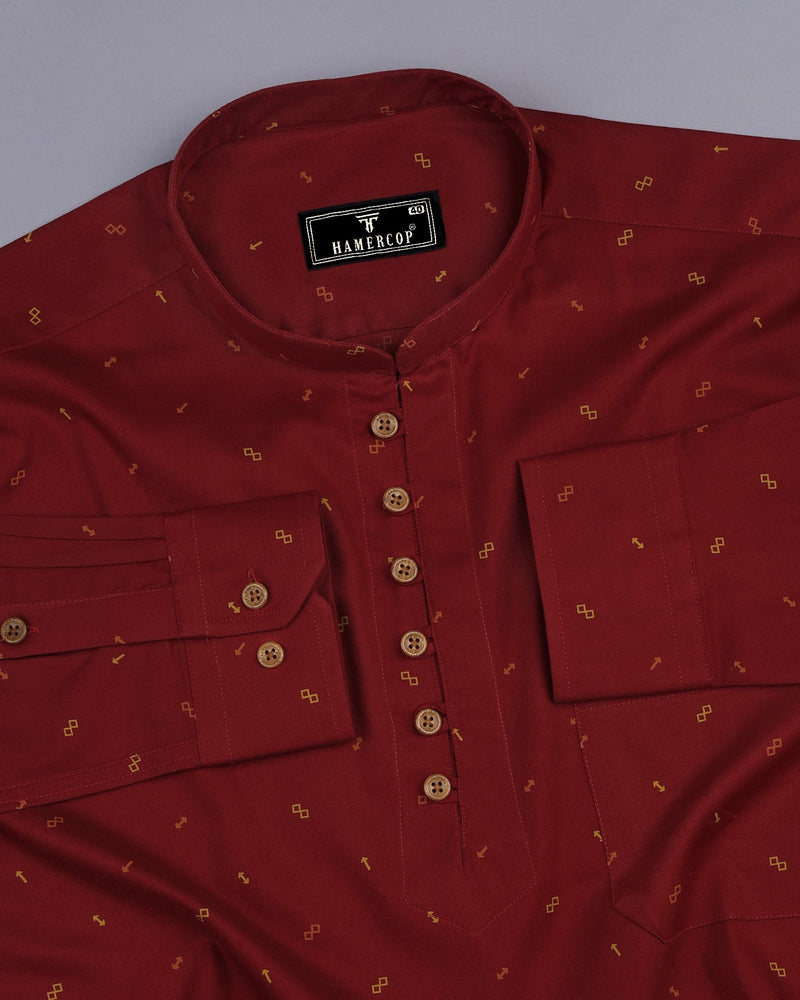 Crimson Red With Arrow Printed Cotton Shirt Style Kurta
