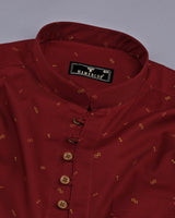 Crimson Red With Arrow Printed Cotton Shirt Style Kurta