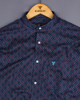 Coweta Blue With Maroon Folk Flower Printed Cotton Shirt