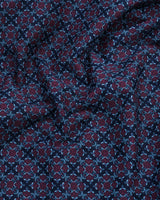 Coweta Blue With Maroon Folk Flower Printed Cotton Shirt