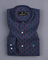 Coweta Blue With Maroon Folk Flower Printed Cotton Shirt