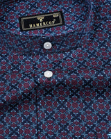 Coweta Blue With Maroon Folk Flower Printed Cotton Shirt