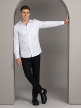 Crane White Self Check Dobby Cotton Solid Shirt